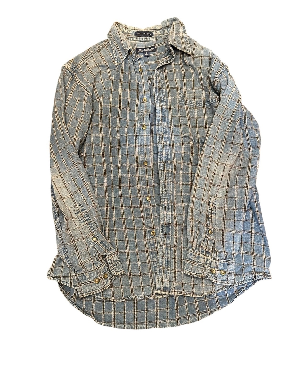 Vintage John Ashford Blue Plaid Flannel Shirt | 90s Grunge Cotton Size Small